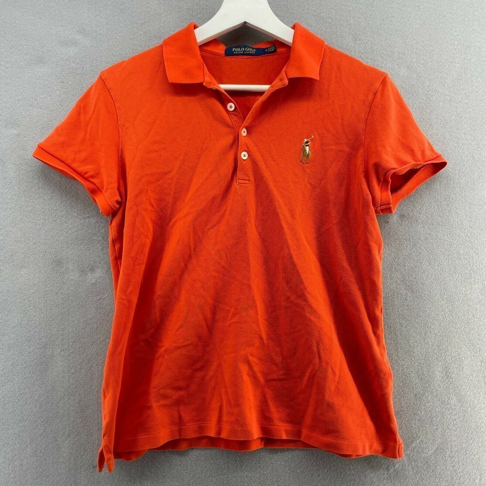 Polo Golf Ralph Lauren Classic Fit Shirt Womens Medium Orange Preppy Pony Logo